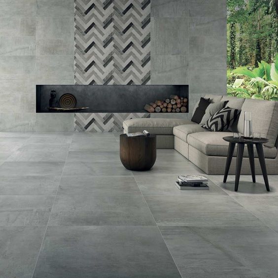 Herringbone Grey Mix Tiles Rebus Luxury Concrete Effect Tiles 800x400x10mm Tiles