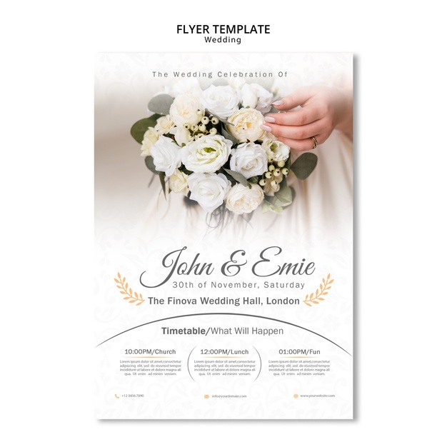 Beautiful wedding invitation with bouquet of flowers Free Psd