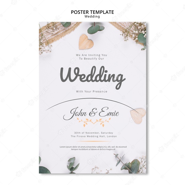Beautiful wedding invitation with pretty ornaments template Free Psd