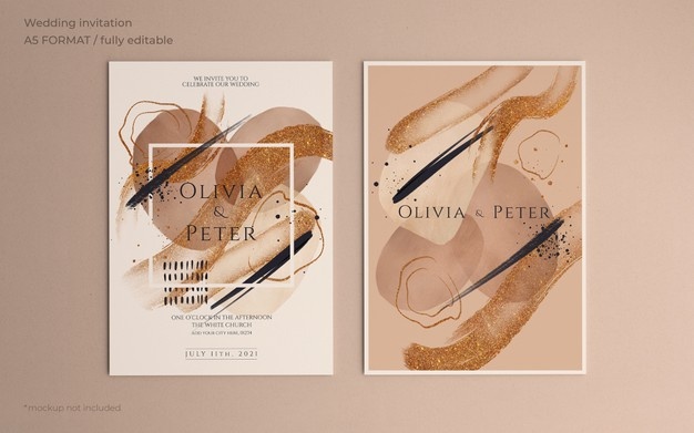 Elegant wedding invitation template with abstract brush strokes Free Psd