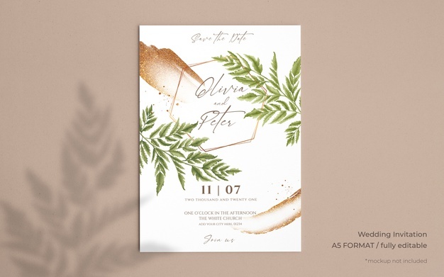 Elegant wedding invitation with beautiful leaves Free Psd
