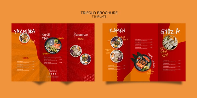 Tri-fold menu template for asian or japan restaurant Free Psd
