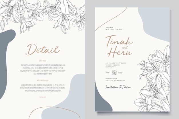 Beautiful floral lily flowers invitation card Free Vector