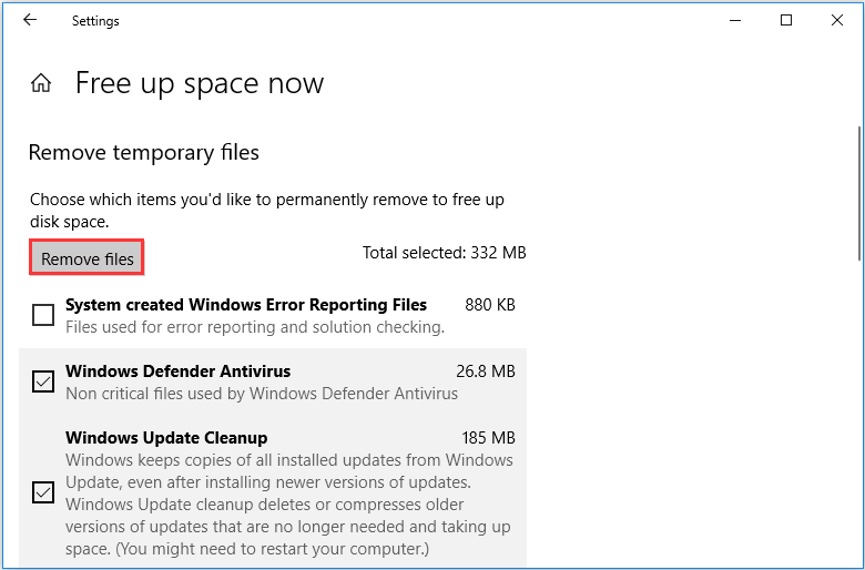 click Remove files