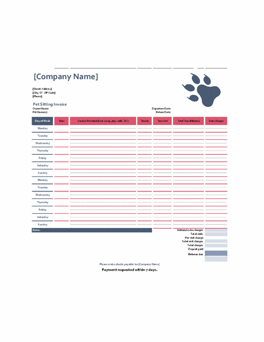 Pet-sitting invoice