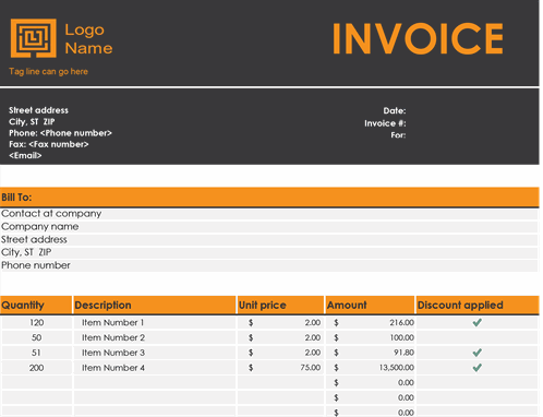 Small business sales invoice