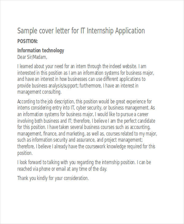 it internship application letter