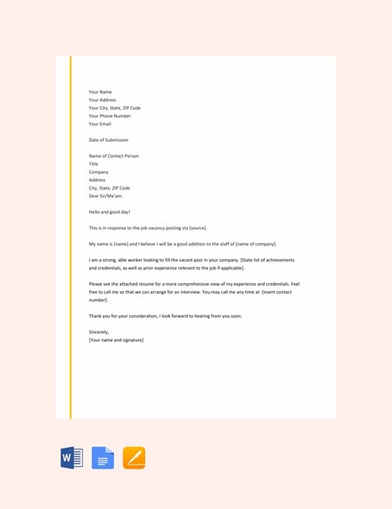 application letter for a job vacancy