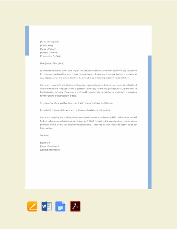 free english teacher job application letter template1