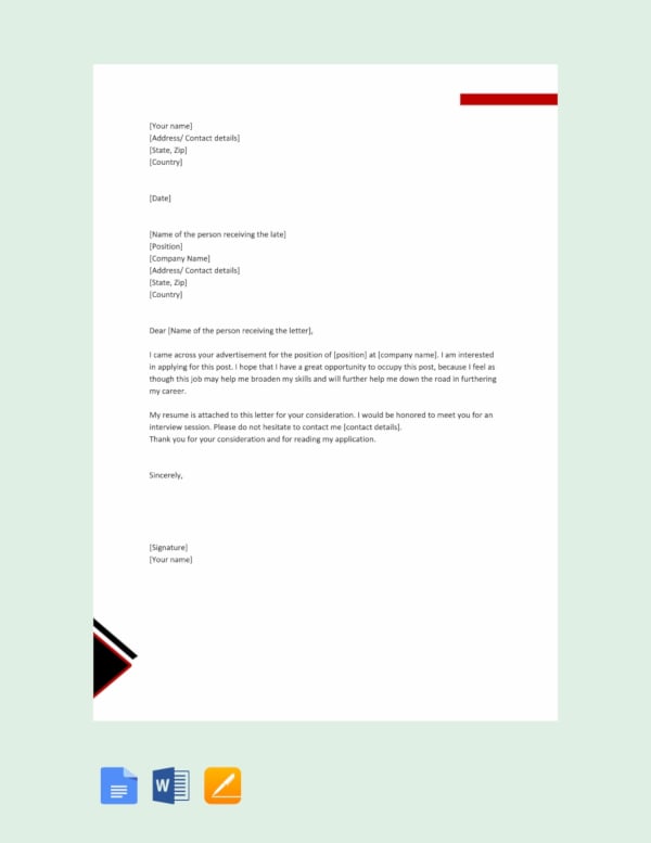 free job application letter for undergraduate student