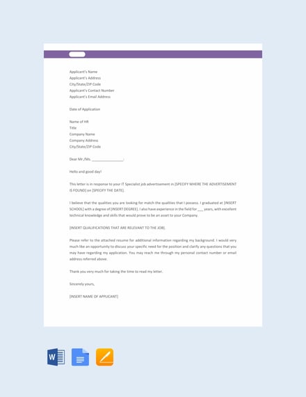 it job application letter template