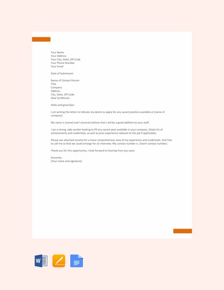 sample application letter for any position