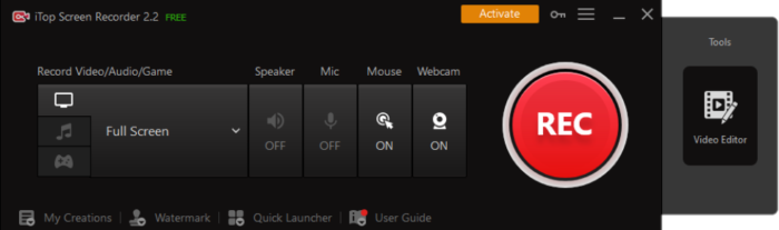 Main Interface iTop Screen Recorder